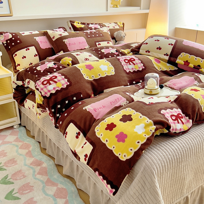 91家纺网 家纺一手货源 找家纺 找底底家纺 2025新款加厚床盖款双面绒A类印花款牛奶绒四件套（日销50单客户，在优惠5元） 巧克力布丁