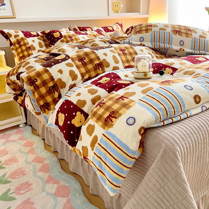 91家纺网 家纺一手货源 找家纺 找底底家纺 2025新款加厚床盖款双面绒A类印花款牛奶绒四件套（日销50单客户，在优惠5元） 焦糖布丁熊