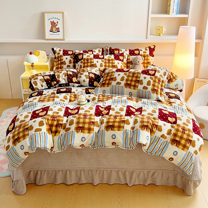 91家纺网 家纺一手货源 找家纺 找底底家纺 2025新款加厚床盖款双面绒A类印花款牛奶绒四件套（日销50单客户，在优惠5元） 焦糖布丁熊