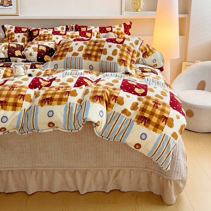 91家纺网 家纺一手货源 找家纺 找底底家纺 2025新款加厚床盖款双面绒A类印花款牛奶绒四件套（日销50单客户，在优惠5元） 焦糖布丁熊