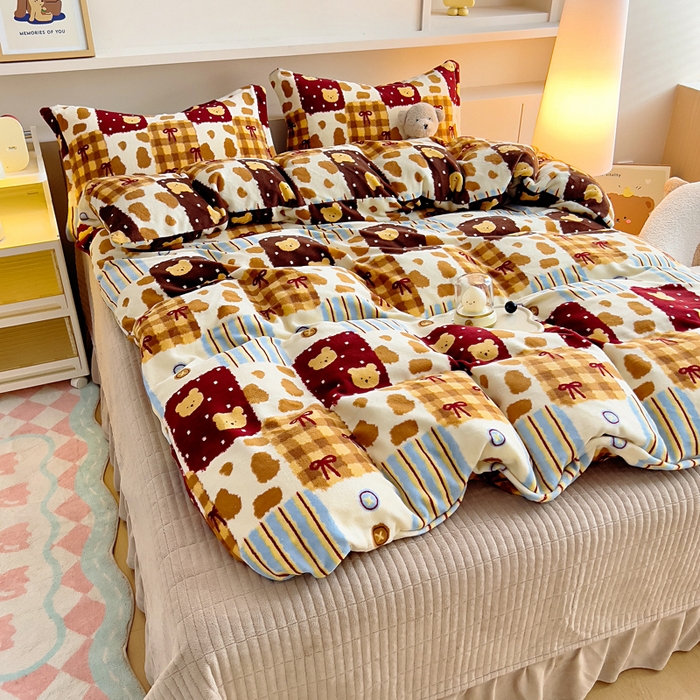 91家纺网 家纺一手货源 找家纺 找底底家纺 2025新款加厚床盖款双面绒A类印花款牛奶绒四件套（日销50单客户，在优惠5元） 焦糖布丁熊