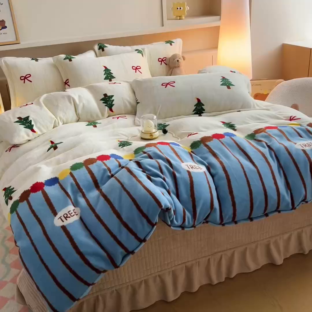 91家纺网 家纺一手货源 找家纺 找底底家纺 2025新款加厚床盖款双面绒A类印花款牛奶绒四件套（日销50单客户，在优惠5元） 圣诞派对