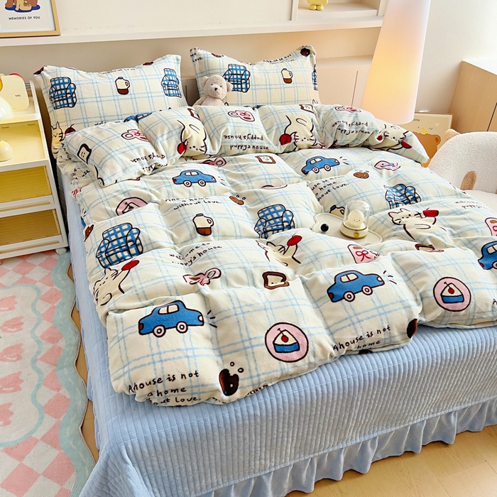 91家纺网 家纺一手货源 找家纺 找底底家纺 2025新款加厚床盖款双面绒A类印花款牛奶绒四件套（日销50单客户，在优惠5元） 奶糖小镇