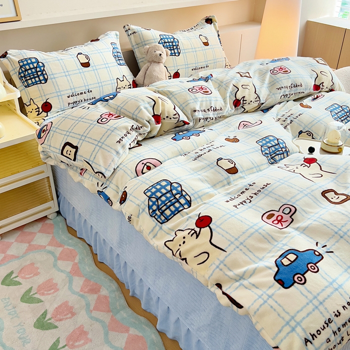 91家纺网 家纺一手货源 找家纺 找底底家纺 2025新款加厚床盖款双面绒A类印花款牛奶绒四件套（日销50单客户，在优惠5元） 奶糖小镇