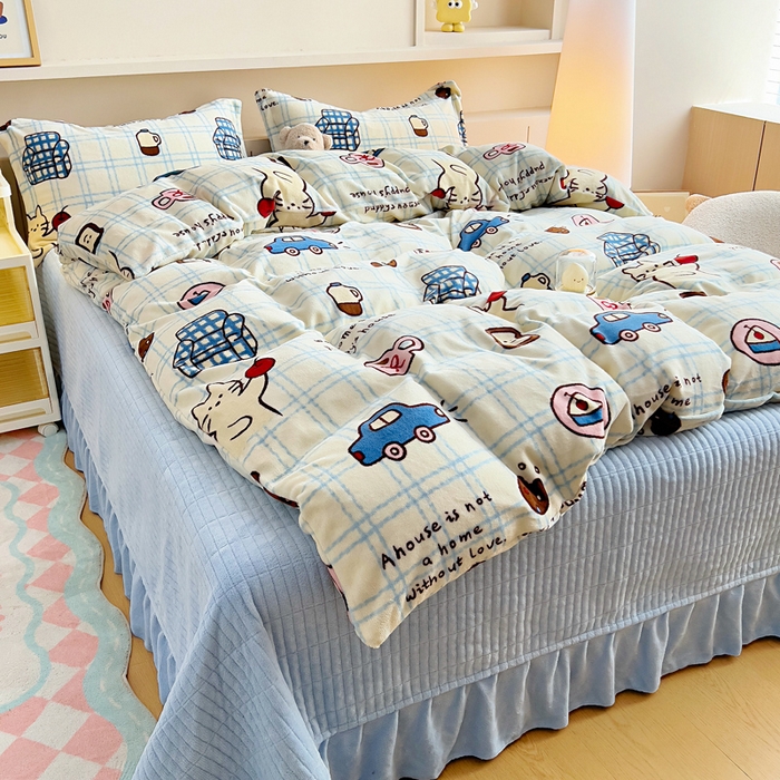 91家纺网 家纺一手货源 找家纺 找底底家纺 2025新款加厚床盖款双面绒A类印花款牛奶绒四件套（日销50单客户，在优惠5元） 奶糖小镇