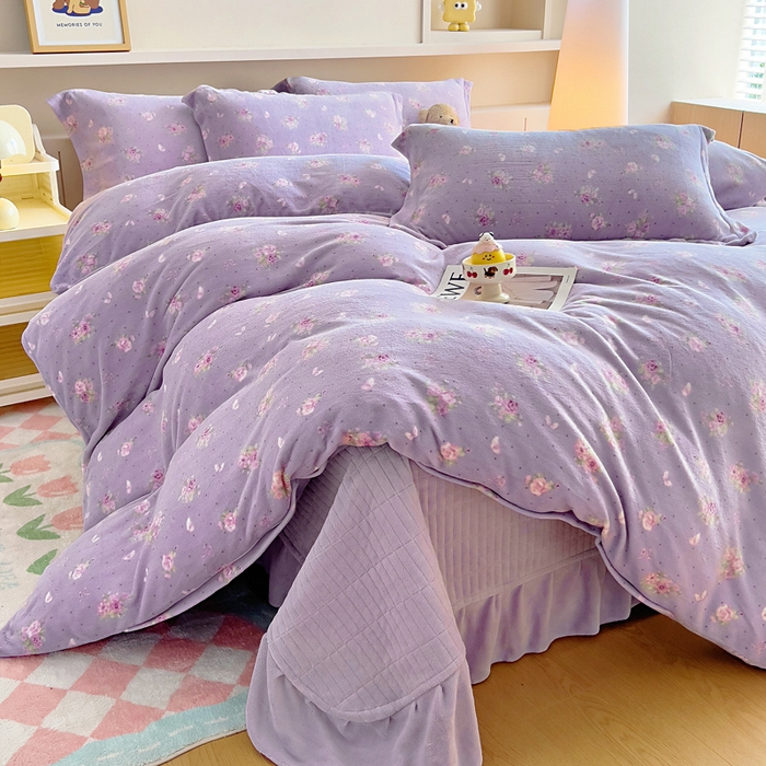 找底底家纺 2025新款加厚床盖款双面绒A类印花款牛奶绒四件套（日销50单客户，在优惠5元） 紫蔻