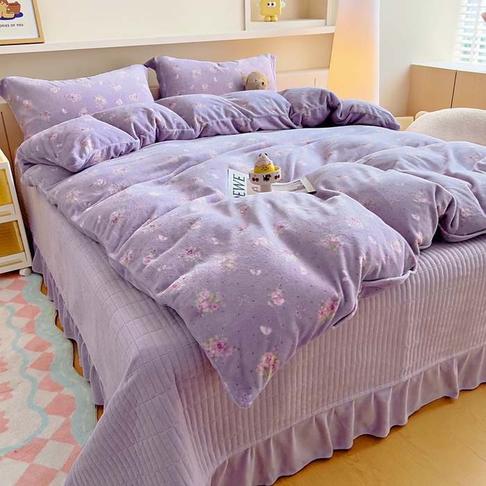 91家纺网 家纺一手货源 找家纺 找底底家纺 2025新款加厚床盖款双面绒A类印花款牛奶绒四件套（日销50单客户，在优惠5元） 紫蔻