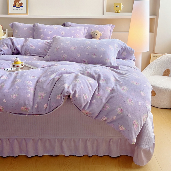 91家纺网 家纺一手货源 找家纺 找底底家纺 2025新款加厚床盖款双面绒A类印花款牛奶绒四件套（日销50单客户，在优惠5元） 紫蔻