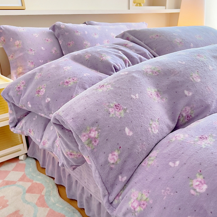 91家纺网 家纺一手货源 找家纺 找底底家纺 2025新款加厚床盖款双面绒A类印花款牛奶绒四件套（日销50单客户，在优惠5元） 紫蔻