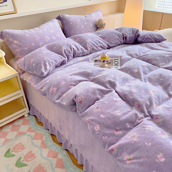 91家纺网 家纺一手货源 找家纺 找底底家纺 2025新款加厚床盖款双面绒A类印花款牛奶绒四件套（日销50单客户，在优惠5元） 紫蔻
