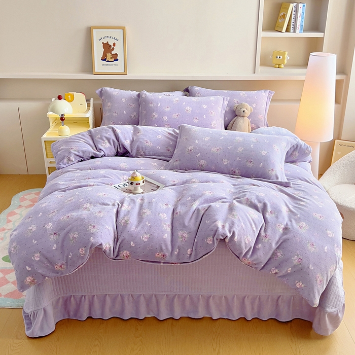 91家纺网 家纺一手货源 找家纺 找底底家纺 2025新款加厚床盖款双面绒A类印花款牛奶绒四件套（日销50单客户，在优惠5元） 紫蔻