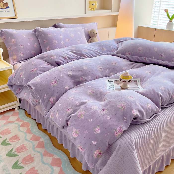 91家纺网 家纺一手货源 找家纺 找底底家纺 2025新款加厚床盖款双面绒A类印花款牛奶绒四件套（日销50单客户，在优惠5元） 紫蔻