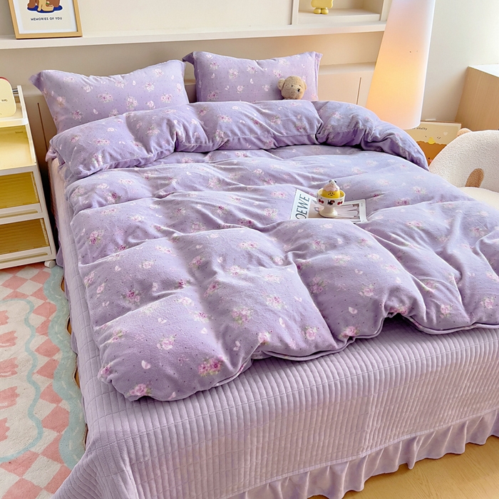 91家纺网 家纺一手货源 找家纺 找底底家纺 2025新款加厚床盖款双面绒A类印花款牛奶绒四件套（日销50单客户，在优惠5元） 紫蔻