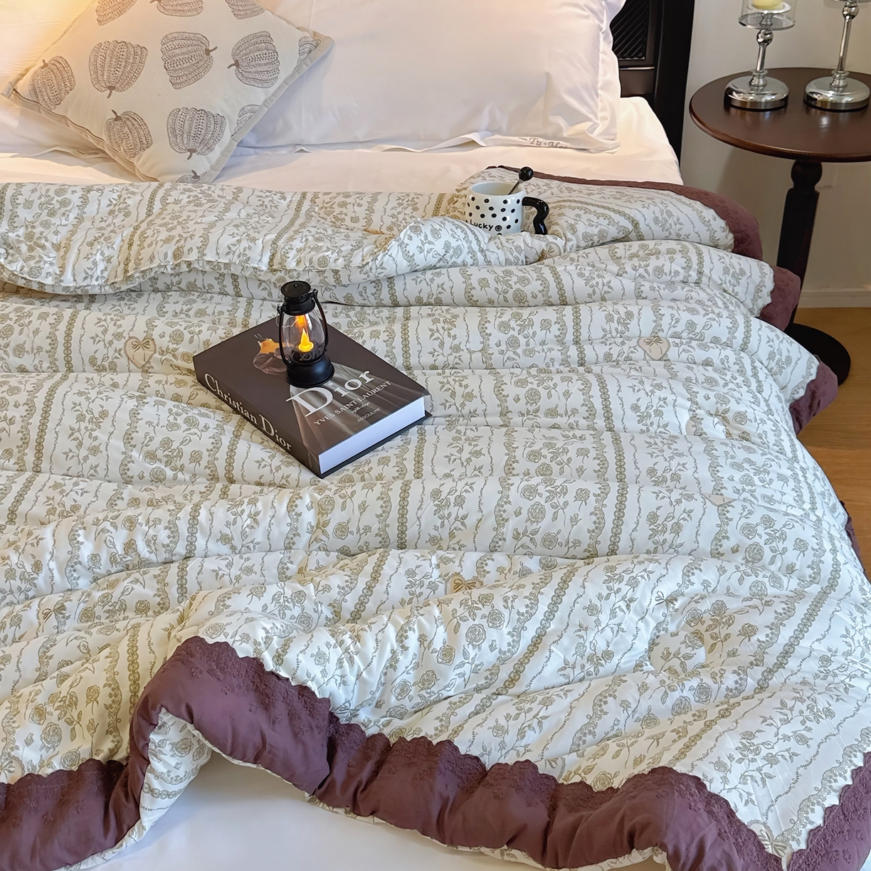 91家纺网 家纺一手货源 找家纺 兜米家居 2025新款法式全棉花边针织春秋被四季被子被芯 爱丽丝