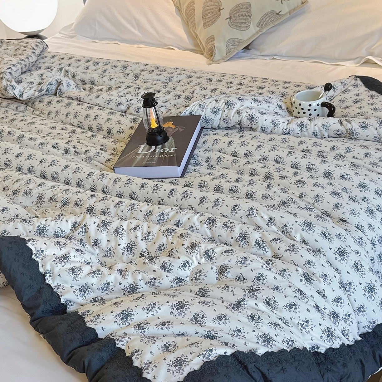 91家纺网 家纺一手货源 找家纺 兜米家居 2025新款法式全棉花边针织春秋被四季被子被芯 铃兰花