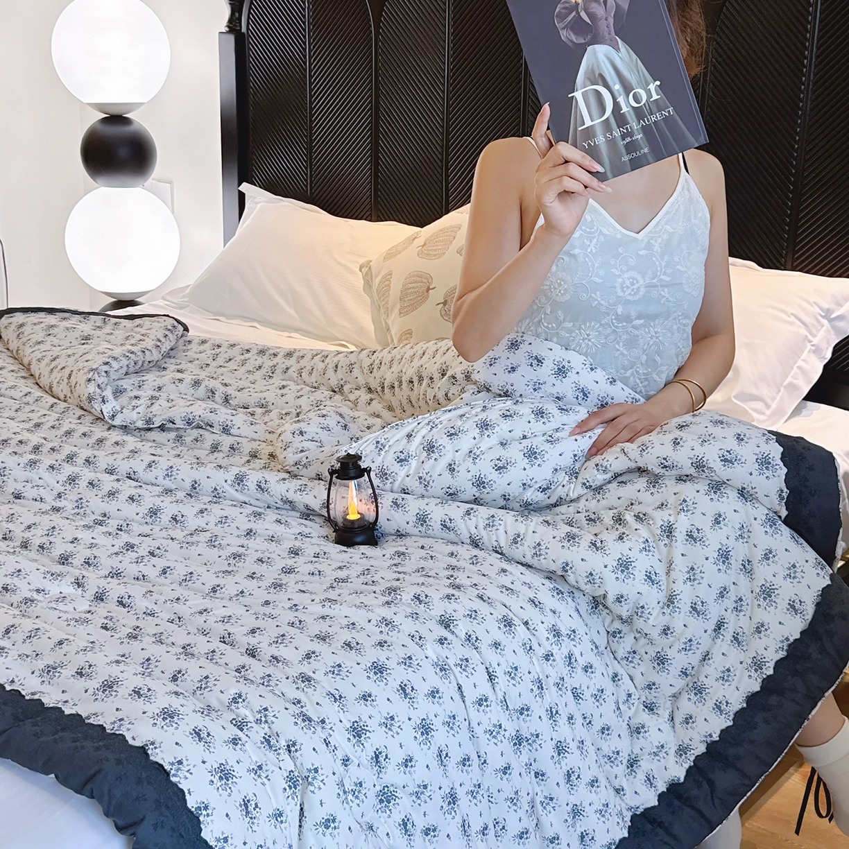 91家纺网 家纺一手货源 找家纺 兜米家居 2025新款法式全棉花边针织春秋被四季被子被芯 铃兰花