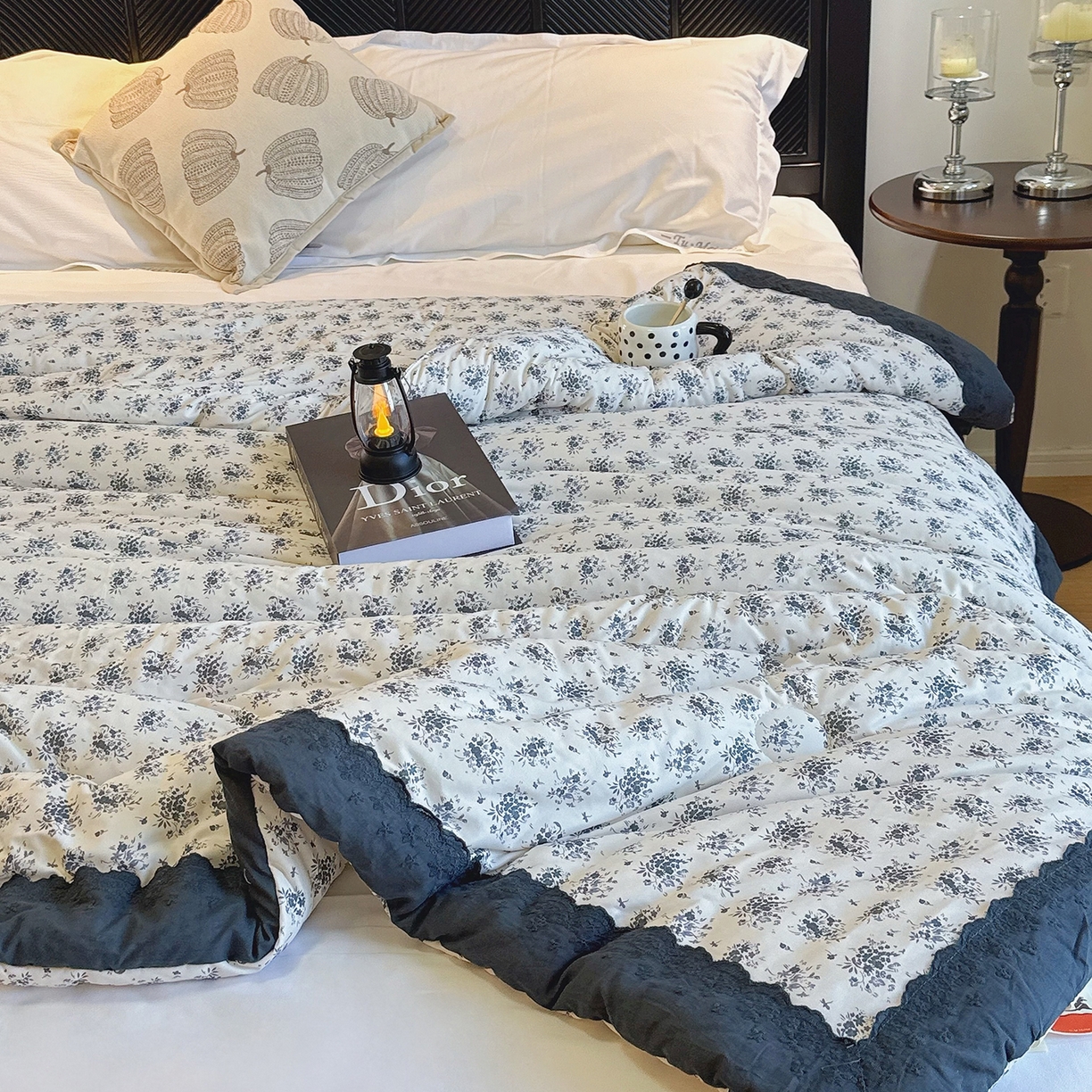 91家纺网 家纺一手货源 找家纺 兜米家居 2025新款法式全棉花边针织春秋被四季被子被芯 铃兰花