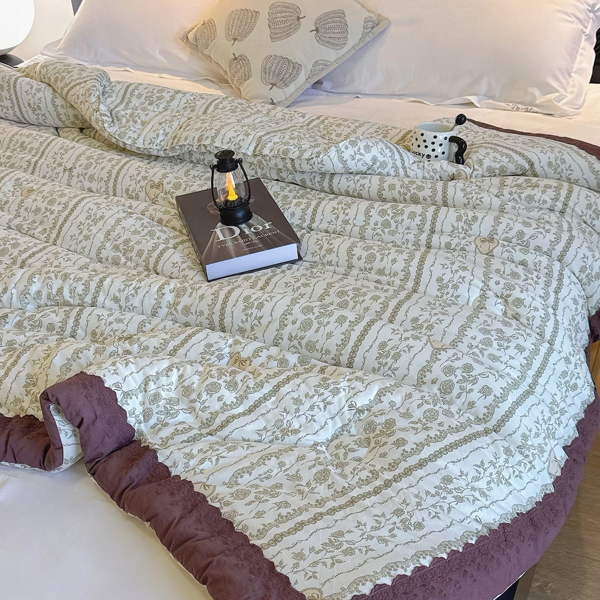 91家纺网 家纺一手货源 找家纺 兜米家居 2025新款法式全棉花边针织春秋被四季被子被芯 爱丽丝