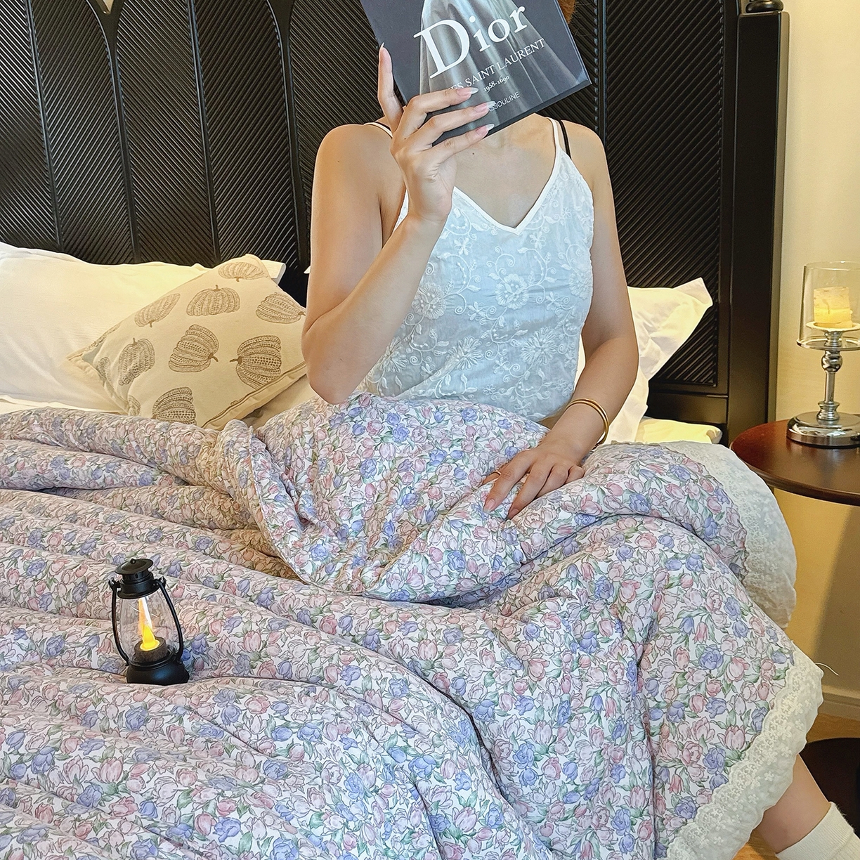 91家纺网 家纺一手货源 找家纺 兜米家居 2025新款法式全棉花边针织春秋被四季被子被芯 花仙子