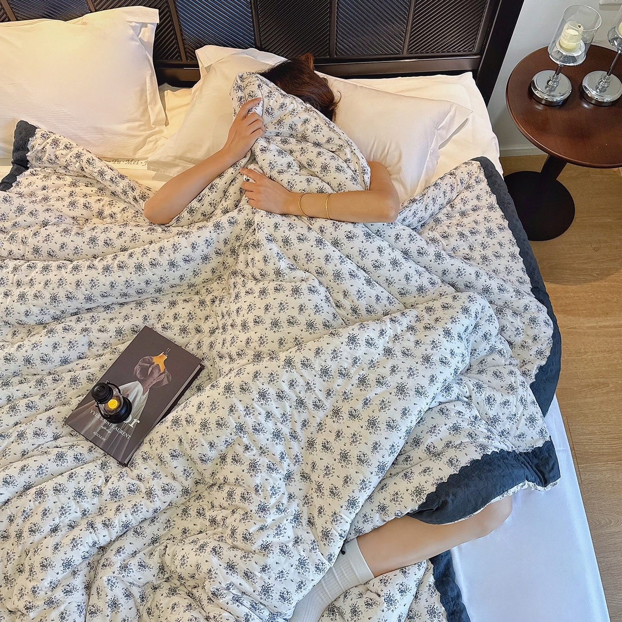 91家纺网 家纺一手货源 找家纺 兜米家居 2025新款法式全棉花边针织春秋被四季被子被芯 铃兰花