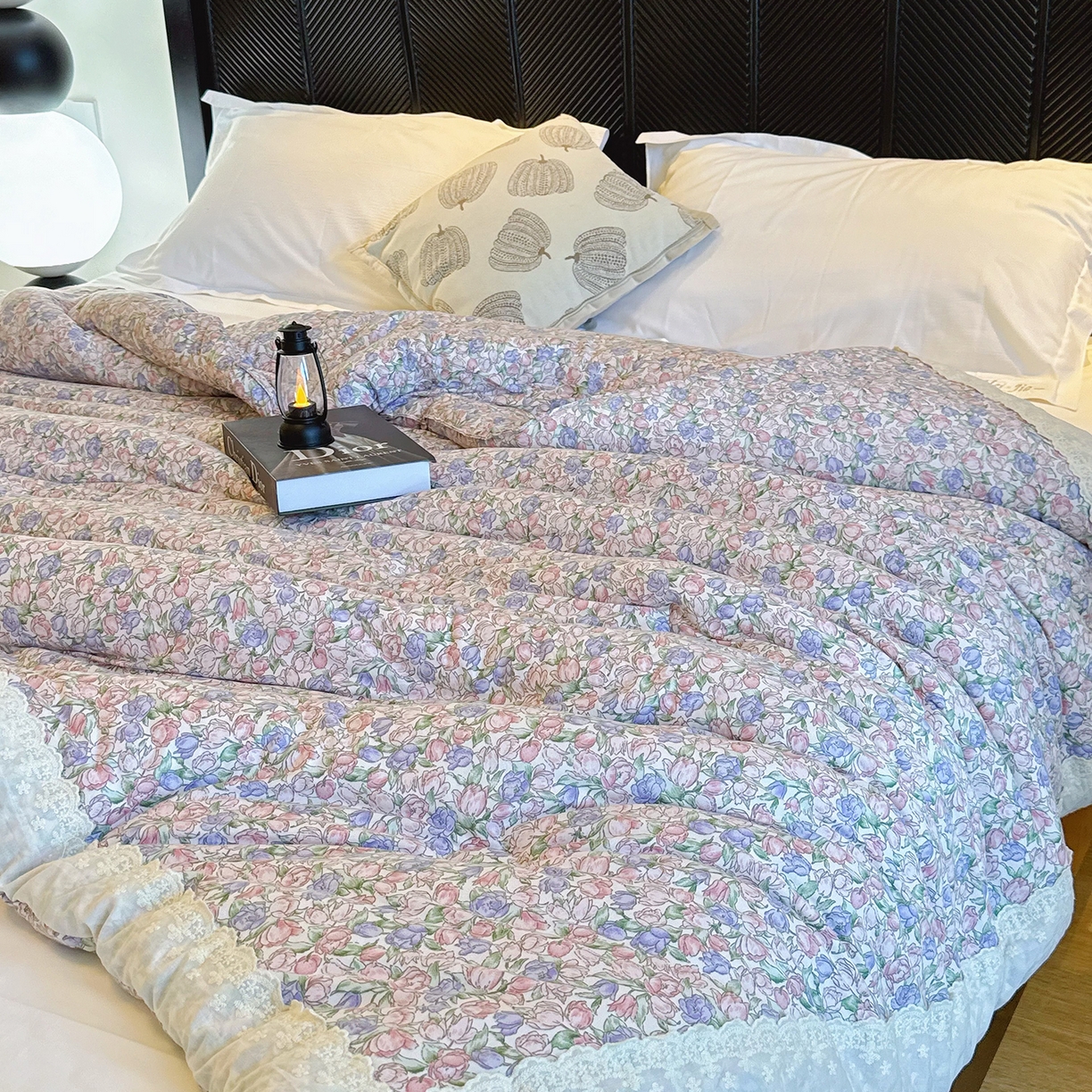 91家纺网 家纺一手货源 找家纺 兜米家居 2025新款法式全棉花边针织春秋被四季被子被芯 花仙子