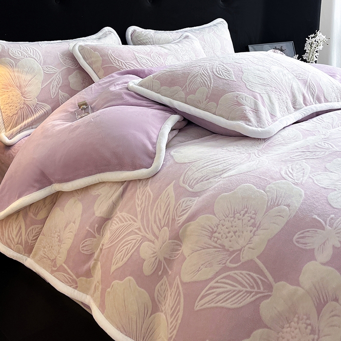 91家纺网 家纺一手货源 找家纺 诺梵 2025新款8斤立体雕花牛奶绒四件套_控价标准高于139，加大高于149 花漾-紫