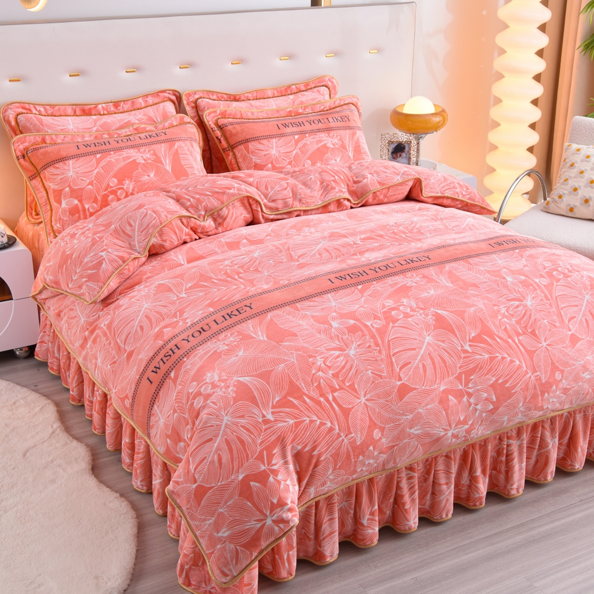 91家纺网 家纺一手货源 找家纺 羽梦2025新款8.5斤牛奶法莱绒金貂法兰绒四件套直播爆款 暖暖时光