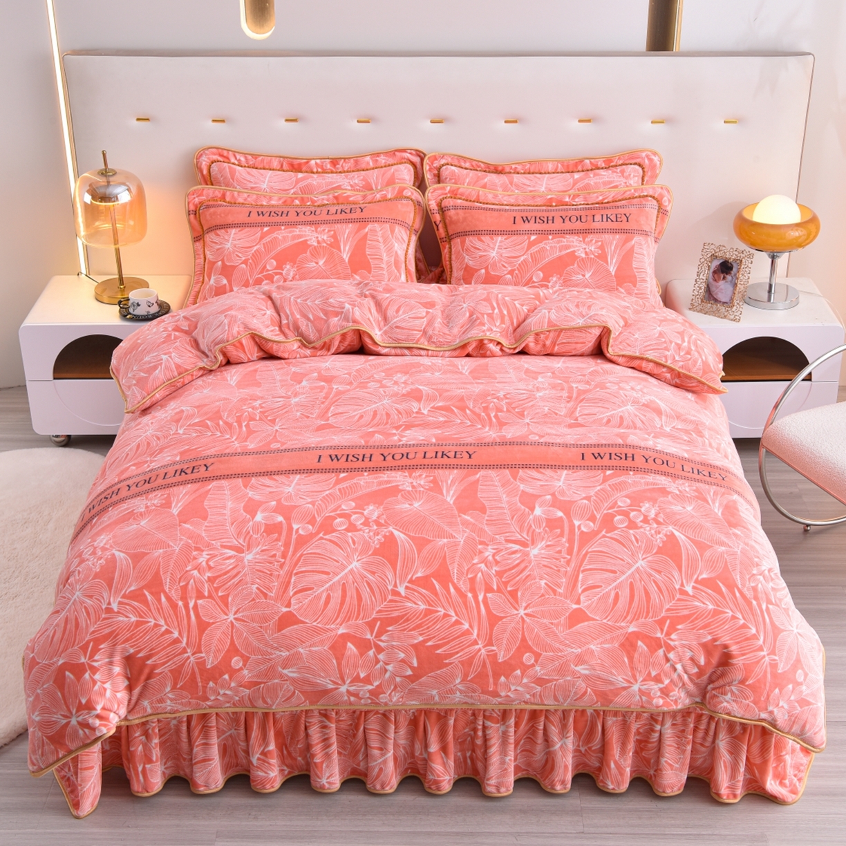 91家纺网 家纺一手货源 找家纺 羽梦2025新款8.5斤牛奶法莱绒金貂法兰绒四件套直播爆款 暖暖时光