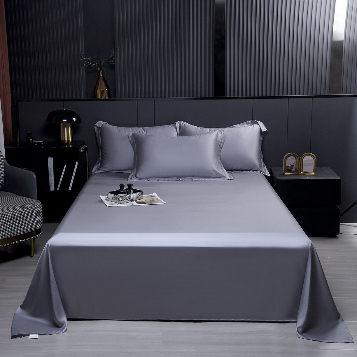 91家纺网 家纺一手货源 找家纺 卡迪亚家纺 2025春夏新款兰精天丝四件套 深灰