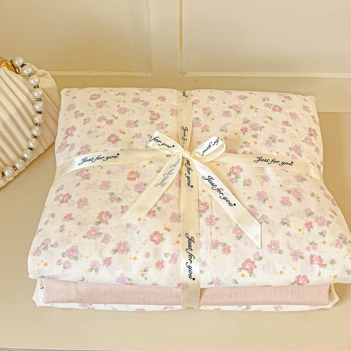 91家纺网 家纺一手货源 找家纺 仟网汇 2025新款全棉纯棉层纱四件套 桃之夭夭