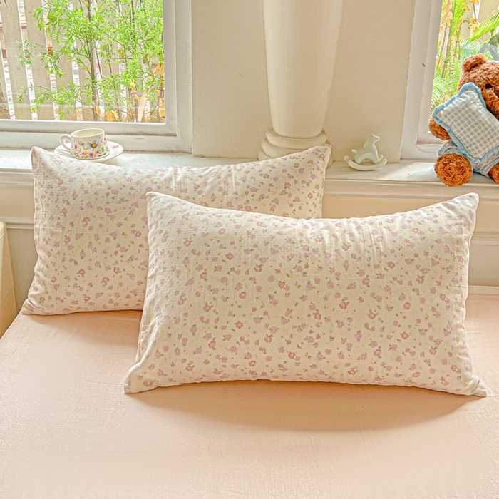 91家纺网 家纺一手货源 找家纺 仟网汇 2025新款全棉纯棉层纱四件套 桃之夭夭