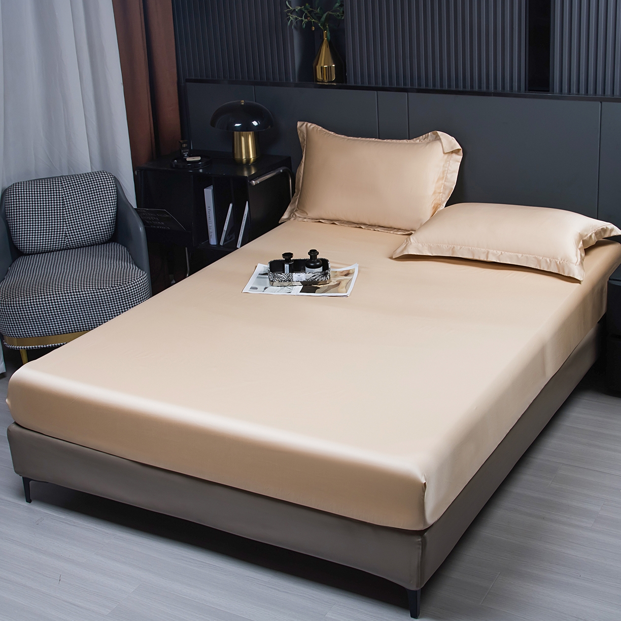 91家纺网 家纺一手货源 找家纺 卡迪亚家纺 2025春夏新款兰精天丝四件套 香槟