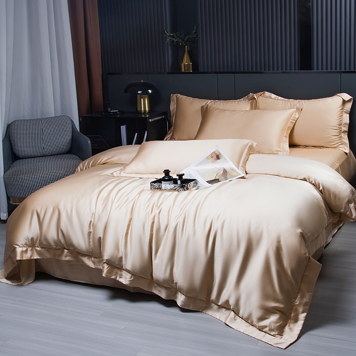 91家纺网 家纺一手货源 找家纺 卡迪亚家纺 2025春夏新款兰精天丝四件套 香槟