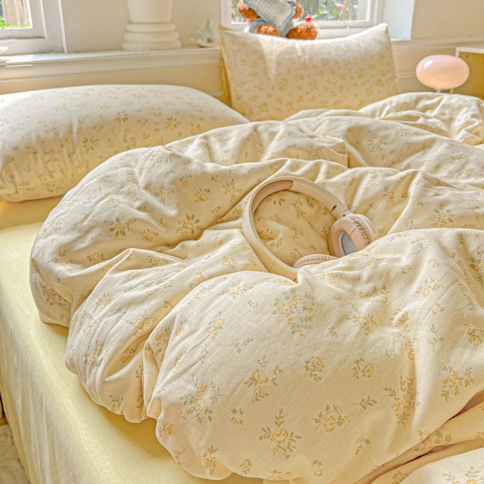 91家纺网 家纺一手货源 找家纺 仟网汇 2025新款全棉纯棉层纱四件套 小晴天