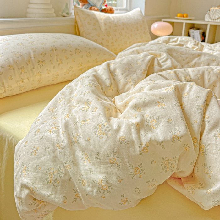 91家纺网 家纺一手货源 找家纺 仟网汇 2025新款全棉纯棉层纱四件套 小晴天