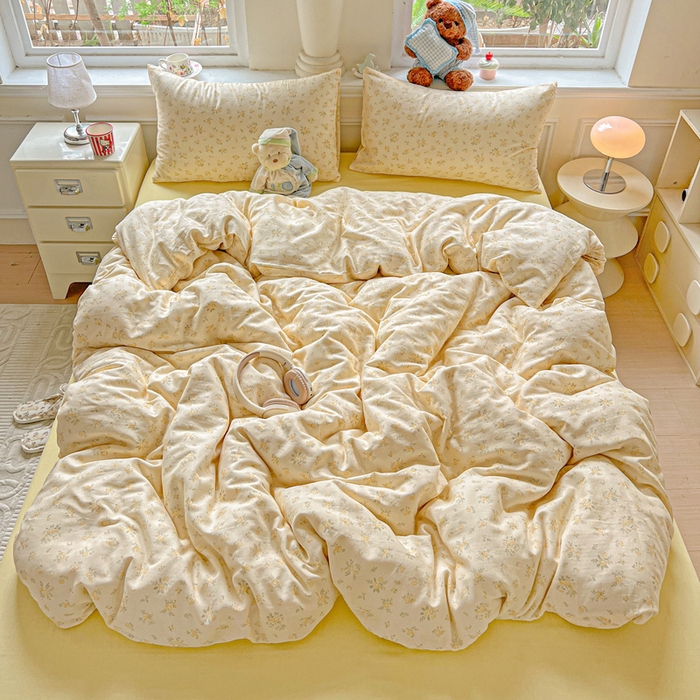 91家纺网 家纺一手货源 找家纺 仟网汇 2025新款全棉纯棉层纱四件套 小晴天