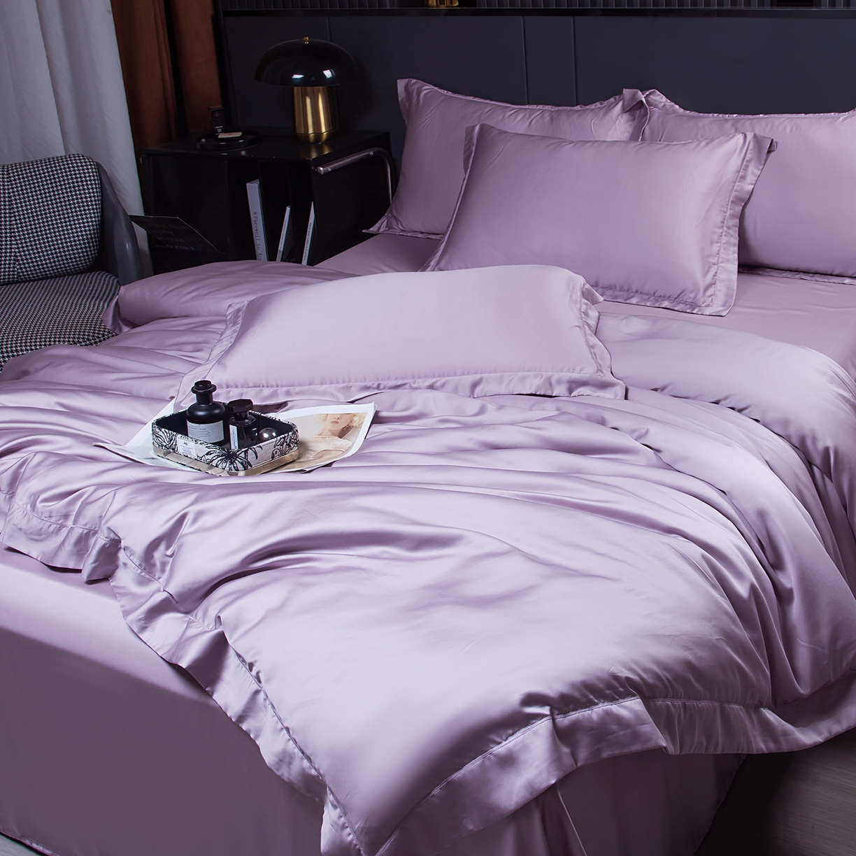 91家纺网 家纺一手货源 找家纺 卡迪亚家纺 2025春夏新款兰精天丝四件套 紫