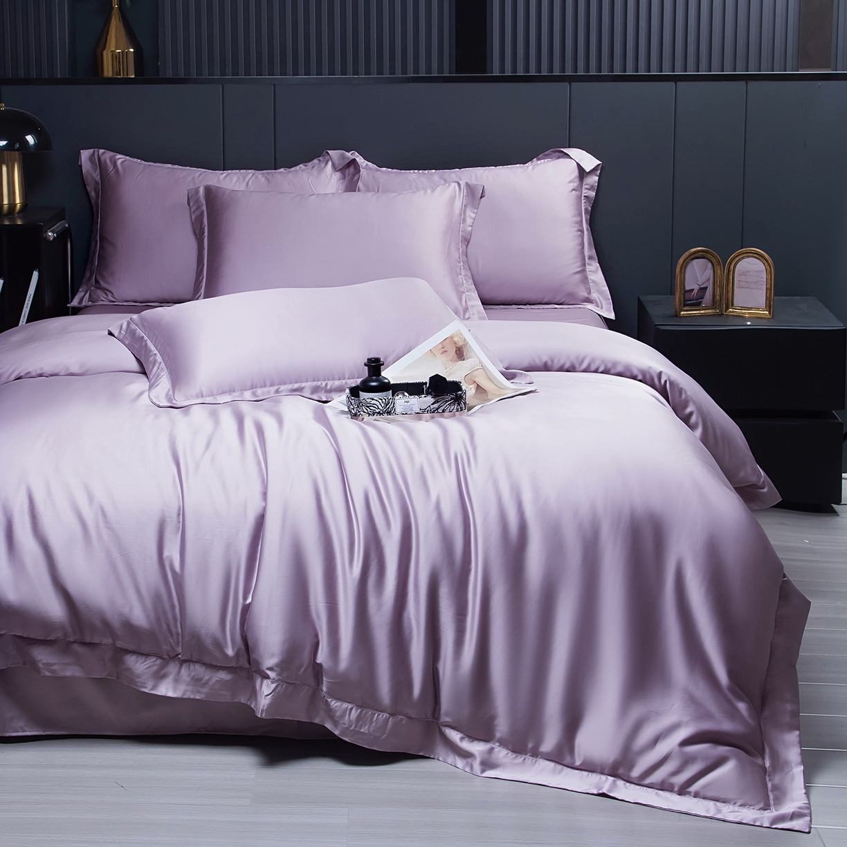 91家纺网 家纺一手货源 找家纺 卡迪亚家纺 2025春夏新款兰精天丝四件套 紫