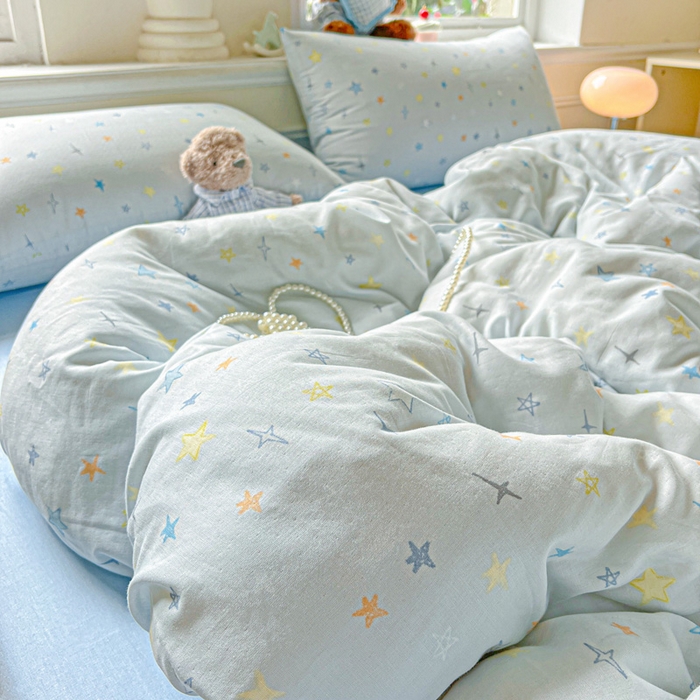 91家纺网 家纺一手货源 找家纺 仟网汇 2025新款全棉纯棉层纱四件套 星星世界