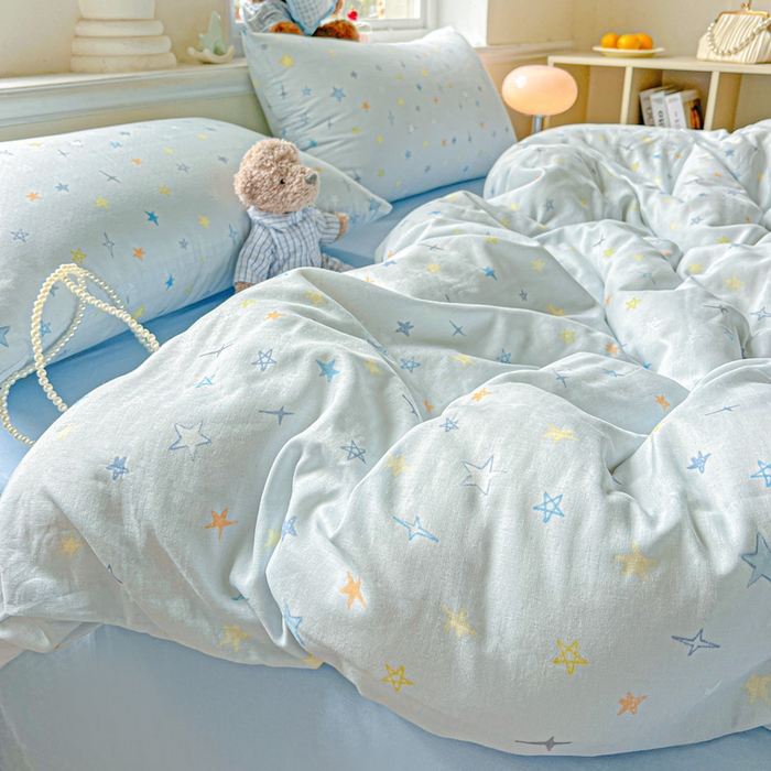 91家纺网 家纺一手货源 找家纺 仟网汇 2025新款全棉纯棉层纱四件套 星星世界