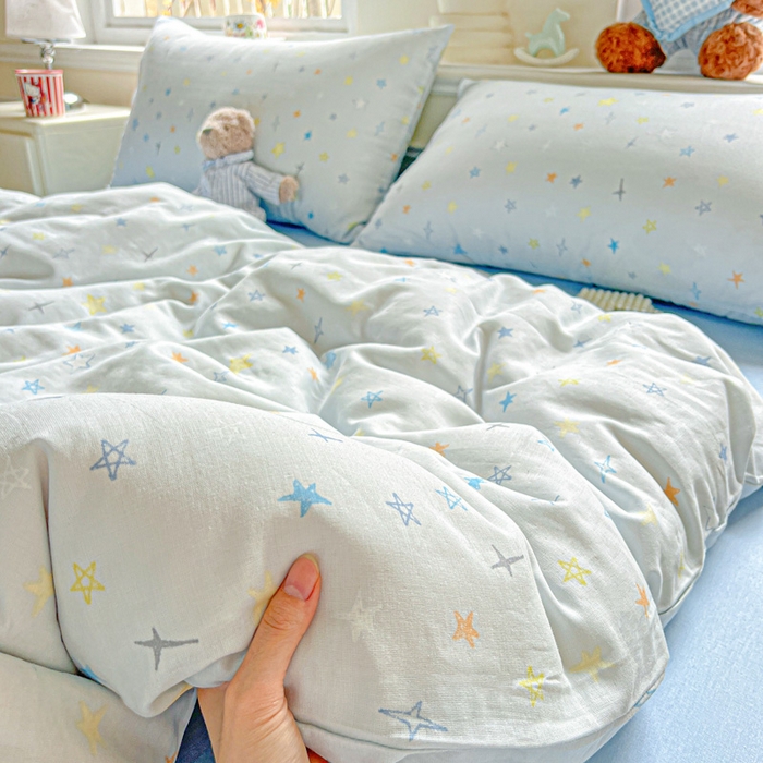 91家纺网 家纺一手货源 找家纺 仟网汇 2025新款全棉纯棉层纱四件套 星星世界