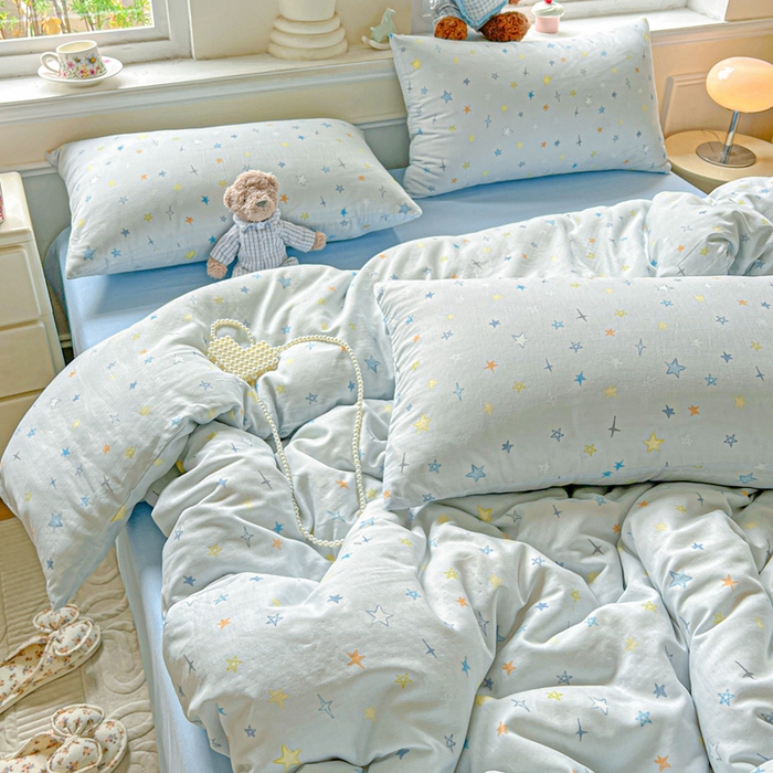 91家纺网 家纺一手货源 找家纺 仟网汇 2025新款全棉纯棉层纱四件套 星星世界