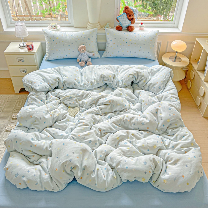 91家纺网 家纺一手货源 找家纺 仟网汇 2025新款全棉纯棉层纱四件套 星星世界