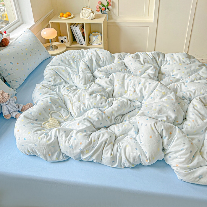 91家纺网 家纺一手货源 找家纺 仟网汇 2025新款全棉纯棉层纱四件套 星星世界