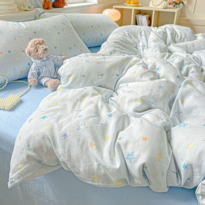 91家纺网 家纺一手货源 找家纺 仟网汇 2025新款全棉纯棉层纱四件套 星星世界