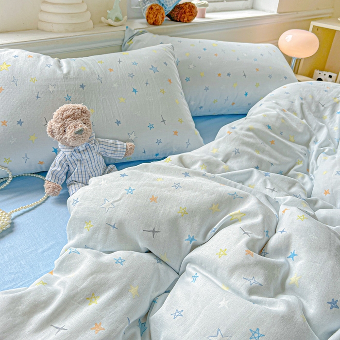 91家纺网 家纺一手货源 找家纺 仟网汇 2025新款全棉纯棉层纱四件套 星星世界