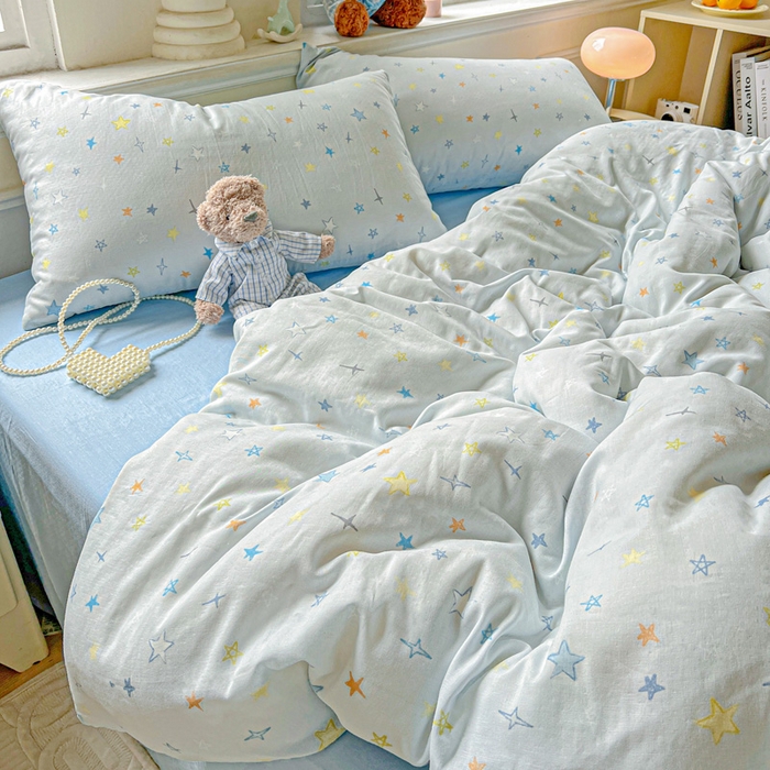 91家纺网 家纺一手货源 找家纺 仟网汇 2025新款全棉纯棉层纱四件套 星星世界