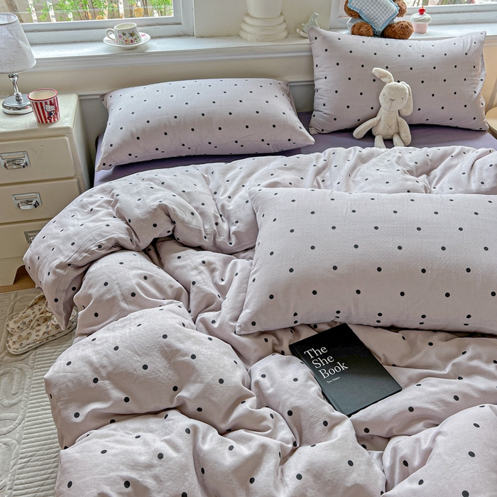 91家纺网 家纺一手货源 找家纺 仟网汇 2025新款全棉纯棉层纱四件套 芋泥啵啵