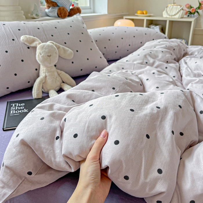 91家纺网 家纺一手货源 找家纺 仟网汇 2025新款全棉纯棉层纱四件套 芋泥啵啵