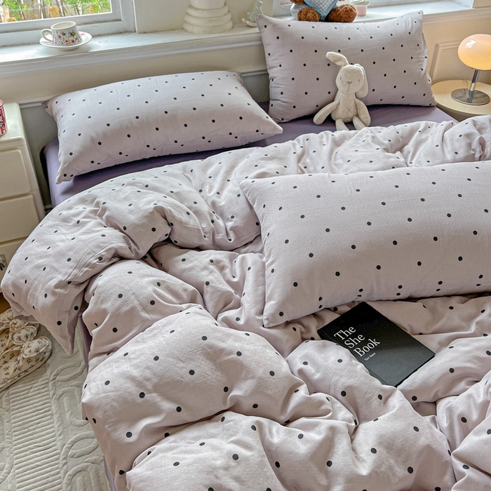 91家纺网 家纺一手货源 找家纺 仟网汇 2025新款全棉纯棉层纱四件套 芋泥啵啵